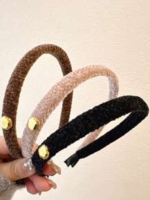 1入女士多色毛絨優雅時尚的帶金標條頭帶,適用於日常佩戴