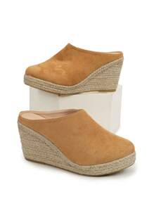 绒面革鞋面透气坡跟时尚轻便绳带女鞋 - 棕色 - 查看 5