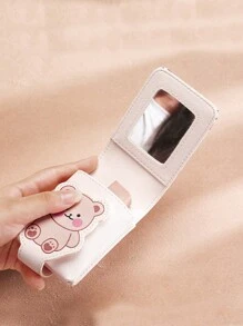 (櫻花圖案隨機剪裁)熊花卡通圖案,時尚y2k,適用於外置迷你化妝包旅行化妝包的化妝唇膏盒,附帶鏡子的皮革口紅盒化妝架便攜小化妝包,女性更多顏色,適用於商務旅行、度假攜帶,郵差口紅持有者口紅、唇蜜、唇油、唇膏pu皮革 - 彩色 - 查看 6