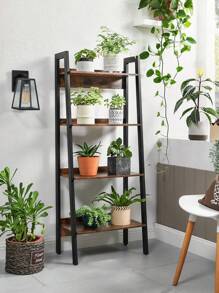 VASAGLE Étagère Échelle à 4 Niveaux, Bibliothèque, Étagère de Rangement, pour Salon, Bureau, Chambre, Cuisine, Cadre en Métal, Facile à Assembler, Style Industriel, Marron Rustique et Noir - Tabac - Voir 3