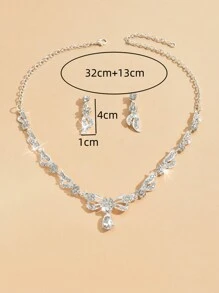 Conjunto de 3 joias femininas, strass de liga, gotas d'água, brincos com pingente, conjunto de colar, joias para casamento de noiva