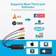 Video Capture Card, RCA To USB Audio Video Converter, VHS Mini DV VCR Hi8 DVD To Digital Converter For PC TV Tape Player Camcorder - 黑色 - 查看 3