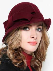 HIMESPORT Knitted Felt Wedding Bridal Cloche Fedoras Hat For Women Ladies Bowler Derby Hats With Bowknot Cocktail Tea Party Dress Elegant Derby Cap