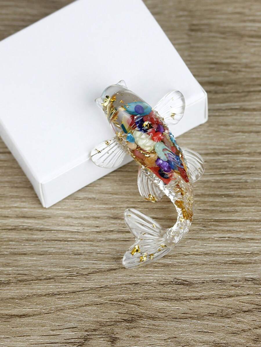 1入組多色魚迷你雕像樹脂動物飾品手工藝鯉魚旺財財神diy飾品,做工精細,色彩鮮艷可愛,適用於裝飾您的汽車或家居 - 彩色 - 查看 1