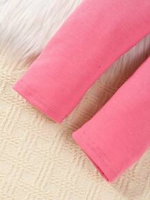 Young Girl Valentine's Day Heart Print Bow Decor Top And Solid Color Pants Set - 粉色 - 查看 8