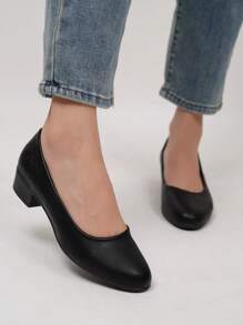 供空服員/上班族穿著的黑色皮鞋,具有粗高跟長時間站立和柔軟鞋底舒適行走,適用於面試和高跟鞋 - 黑色 - 查看 4