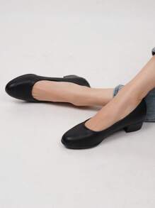 供空服員/上班族穿著的黑色皮鞋,具有粗高跟長時間站立和柔軟鞋底舒適行走,適用於面試和高跟鞋 - 黑色 - 查看 5