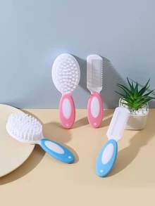 2入組藍色尼龍嬰兒洗髮和護理刷梳套裝,適合日常使用 - 尼龍藍色 - 查看 3