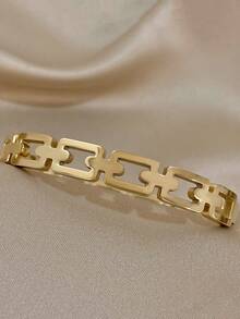 1件金色空心手鐲,為女性和少女而設,時尚的鏈條不鏽鋼手鐲,可疊加穿搭,適用於日常和派對,作為姐妹、母親和女兒的禮物 - 金黃色 - 查看 5