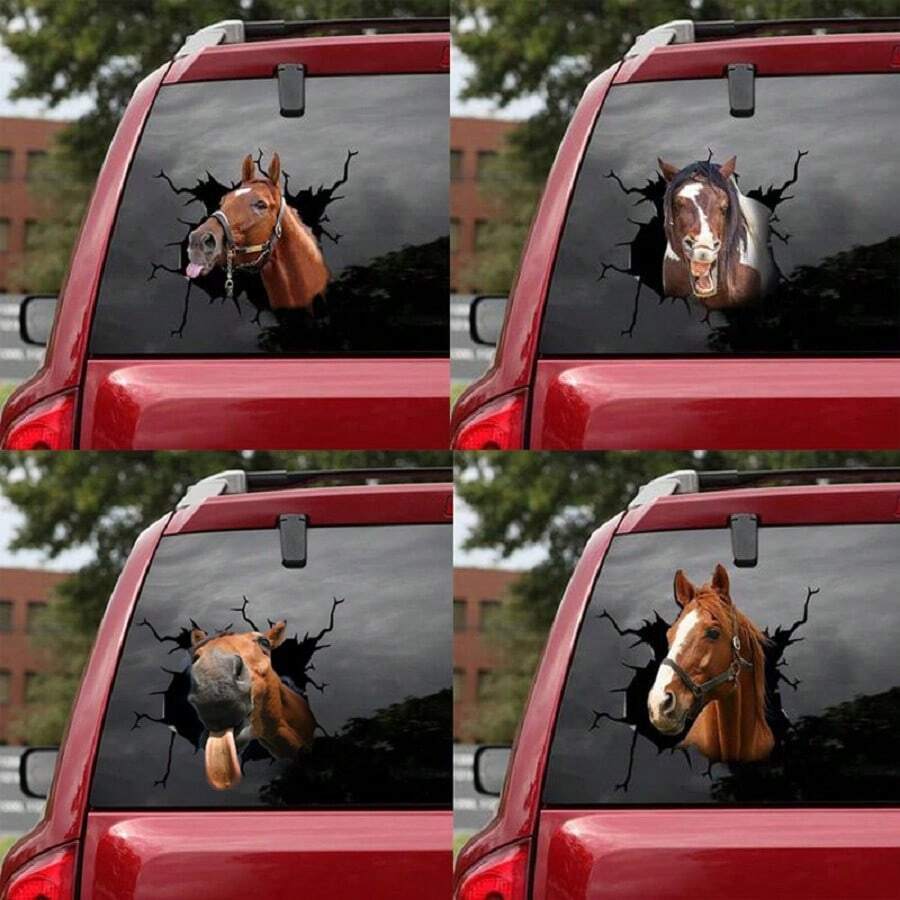 1套馬系列有趣車貼,窗貼,8款風格,可選擇26 * 26尺寸,有各種馬惡作劇和有趣的表情,破破爛爛的汽車窗戶靜電貼,新穎獨特的汽車裝飾,馬主題派對牆面玻璃貼紙,減壓貼紙,萬聖節,愚人節,聖誕節別致裝飾道具,惡作劇和戲弄道具 - 彩色 - 查看 1