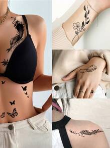 10 cái Đen Lông vũ Hình xăm dán tạm thời , Đối với Đường phố Buổi tiệc Đặt Cổ tay , Arm , Ngực , Xương quai xanh Và Khác Của Cơ thể Đến Tạo ra MỘT - màu đen - Xem 3