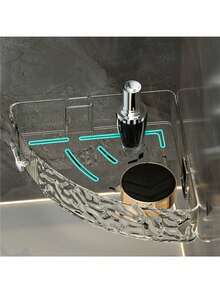 1 Pieza Estantería Triangular De Esquina Montada En La Pared Con Patrón De Glaciares Y Patrón De Onda De Agua, Para Almacenamiento En El Lavabo Del Baño O Cocina - Gris - Ver 1