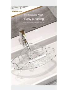 1 Pieza Estantería Triangular De Esquina Montada En La Pared Con Patrón De Glaciares Y Patrón De Onda De Agua, Para Almacenamiento En El Lavabo Del Baño O Cocina - Gris - Ver 5