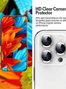 9H Tempered Glass Metal Ring Camera Cover Film - Protect Your Compatible With Apple17/17Air/17pro/17promax/16/16pro/16plus/16promax/16 14 Pro (6.1 Inch) & 14 Pro Max (6.7 Inch) With Case Friendly Anti-Scratch High Definition Coverage & A Metal Ring For Maximum Protection! - Silver - View 2