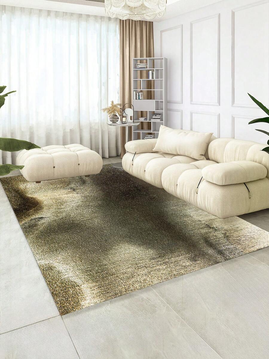 1pc Gold-Colored, High-Grade Simplistic Style Crystal Velvet Rug Measuring 850g/M², With 0.8cm Thickness, Rectangle Shaped Anti-Skid, Washable Carpet Suitable For Living Room, Bedroom, & Room Decoration - Gray Gold - View 1