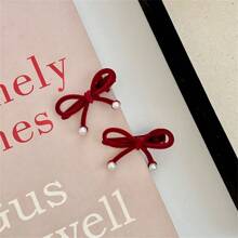 2入組女士紅色絨布蝴蝶形塑料髮夾,適用於日常穿著,居家,工作或戶外活動髮飾 - 紅色 - 查看 6