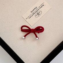 2入組女士紅色絨布蝴蝶形塑料髮夾,適用於日常穿著,居家,工作或戶外活動髮飾 - 紅色 - 查看 5