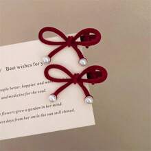 2入組女士紅色絨布蝴蝶形塑料髮夾,適用於日常穿著,居家,工作或戶外活動髮飾 - 紅色 - 查看 7