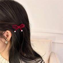 2入組女士紅色絨布蝴蝶形塑料髮夾,適用於日常穿著,居家,工作或戶外活動髮飾 - 紅色 - 查看 3