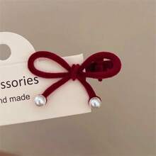 2入組女士紅色絨布蝴蝶形塑料髮夾,適用於日常穿著,居家,工作或戶外活動髮飾 - 紅色 - 查看 8