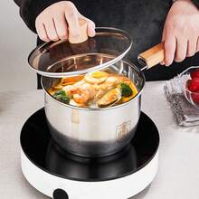 1pc Thickened 304 Stainless Steel Milk Pot With Steaming Rack & Steaming Plate For Baby Food Cooking, Mini Multifunctional Household Pot - Grey - View 3