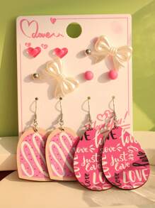 6對/組心形蝴蝶結耳環套裝,適用於情人節、度假和日常佩戴 - 彩色 - 查看 7