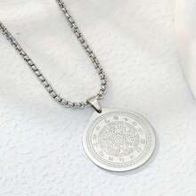 男款新款不鏽鋼圓形吊墜項鍊,時尚個性化,適合生日、派對或情人節驚喜禮物 - 銀色 - 查看 4