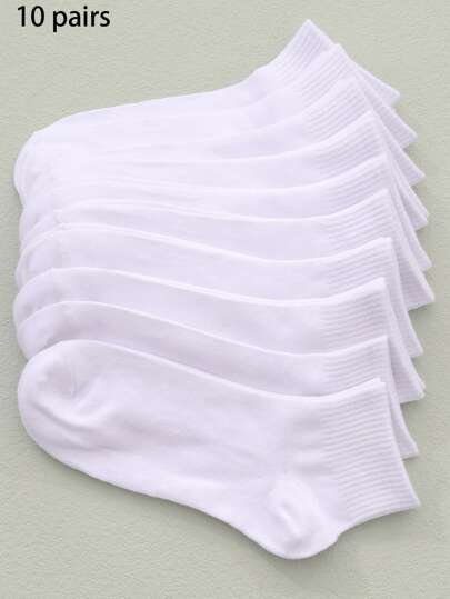 10 Pairs Black & White Women Short Socks, Solid Color Casual Breathable Mid-Calf Socks, Unisex Fashion Versatile Socks Suitable For All Seasons And Occasions