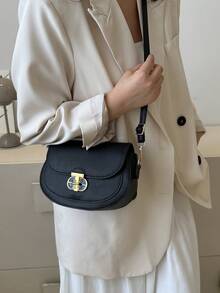 女款時尚肩包,迷你清新風格斜跨包,馬鞍包,pu皮革正方形錢包 - 黑色 - 查看 6