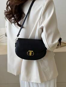 女款時尚肩包,迷你清新風格斜跨包,馬鞍包,pu皮革正方形錢包 - 黑色 - 查看 5