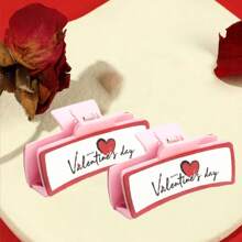 1pc Leather Hair Clip In Pink For Valentine'S Day, Hair Accessories, For Hair Updo - Pink - View 4