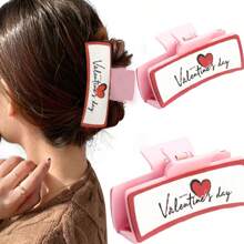 1pc Leather Hair Clip In Pink For Valentine'S Day, Hair Accessories, For Hair Updo - Pink - View 2