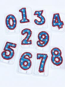 1 件红蓝数字蜡烛，带银星装饰，0-9，适用于生日、周年纪念、节日派对蛋糕装饰 - 彩色 - 查看 2