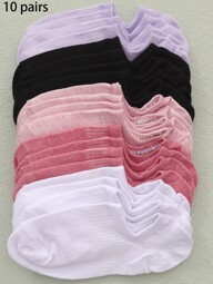 10 pares de calcetines tipo barco coloridos para mujer, de verano, delgados, transpirables y de estilo informal, con agarre antideslizante y corte bajo invisibles