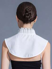 1件女士立領雙色針織毛衣,帶有蕾絲修飾,適合休閒/正式場合穿著 - 白色 - 查看 4