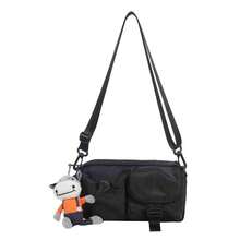 中性時尚斜背袋/肩袋,街頭風格,日系,通勤,休閒,購物袋 - 黑色 - 查看 2