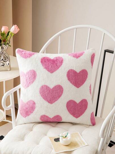 1 pieza Funda de almohada de conejo de peluche de poliéster con forma de corazón