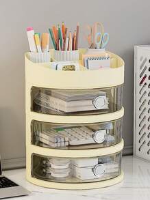 1pc Cosmetic Display Stand & Organizer Box With Drawer, Dustproof, Round Shaped, Skincare Products Storage Box - White - View 6