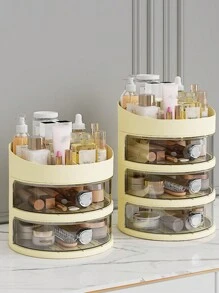1pc Cosmetic Display Stand & Organizer Box With Drawer, Dustproof, Round Shaped, Skincare Products Storage Box - White - View 10