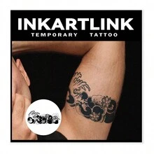 Inkartlink 8*17cm 1 件草本汁临时纹身海浪图案，神奇，持续 15 天，半永久，逼真，持久 1-2 周 - 黑色 - 查看 3