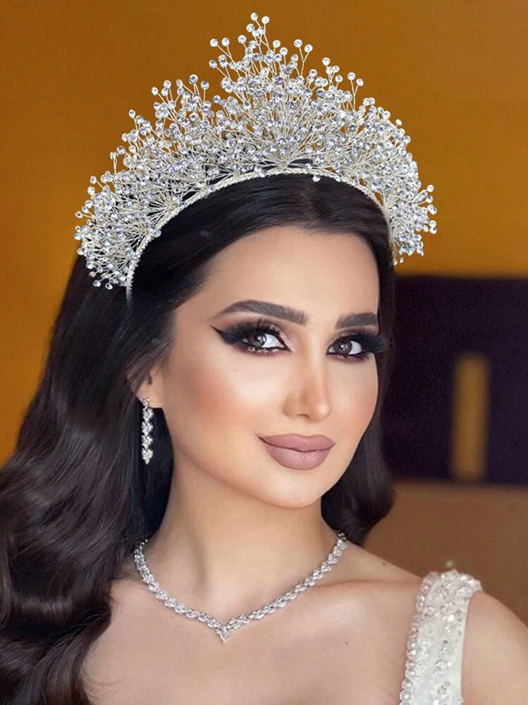 Diadema da principessa argentato con pietre rosse adulto