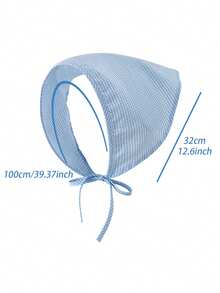 1pc Girls'Light Blue Cute Triangle Scarf Headband With Plaid ,Perfect For Date ,Picnic Or Outdoor Dressing - Blue and White - View 3
