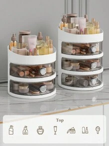 1pc Cosmetic Display Stand & Organizer Box With Drawer, Dustproof, Round Shaped, Skincare Products Storage Box - White - View 5