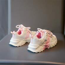 1雙女童時尚透氣網眼運動鞋,帶有花朵細節,適合戶外行走 - 粉色 - 查看 4