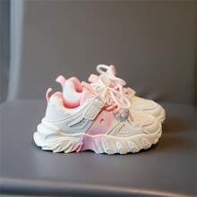 1雙女童時尚透氣網眼運動鞋,帶有花朵細節,適合戶外行走 - 粉色 - 查看 3