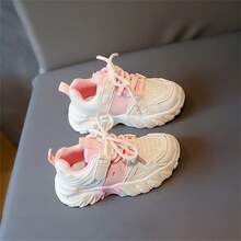 1雙女童時尚透氣網眼運動鞋,帶有花朵細節,適合戶外行走 - 粉色 - 查看 5