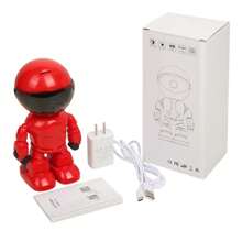 Red Robot Shaped Wireless Wifi Indoor 360-Degree Camera With Remote Control And High Definition, For Home Security Monitoring - Black - View 7