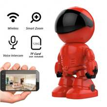 Red Robot Shaped Wireless Wifi Indoor 360-Degree Camera With Remote Control And High Definition, For Home Security Monitoring - Black - View 1