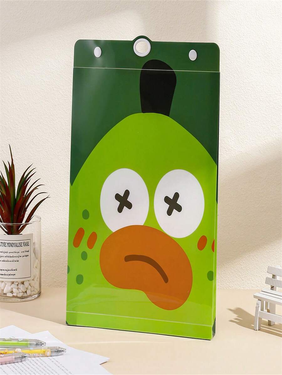 TRANBO 1pc Cartoon Cute Practical Large Capacity File Storage Bag With Eye-Shaped Ring Buckle For Exam Papers And Documents - Green - View 1