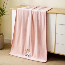 1pc Embroidered Teddy Bear Coral Velvet Soft Absorbent Towel, Not Easy To Shed. Ideal For Bathroom, Face Wiping And Showering - Baby Pink - View 1